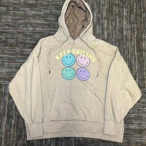 Beige American Eagle Huggable Happy Face Pull Over Hoodie Sweatshirt -Small